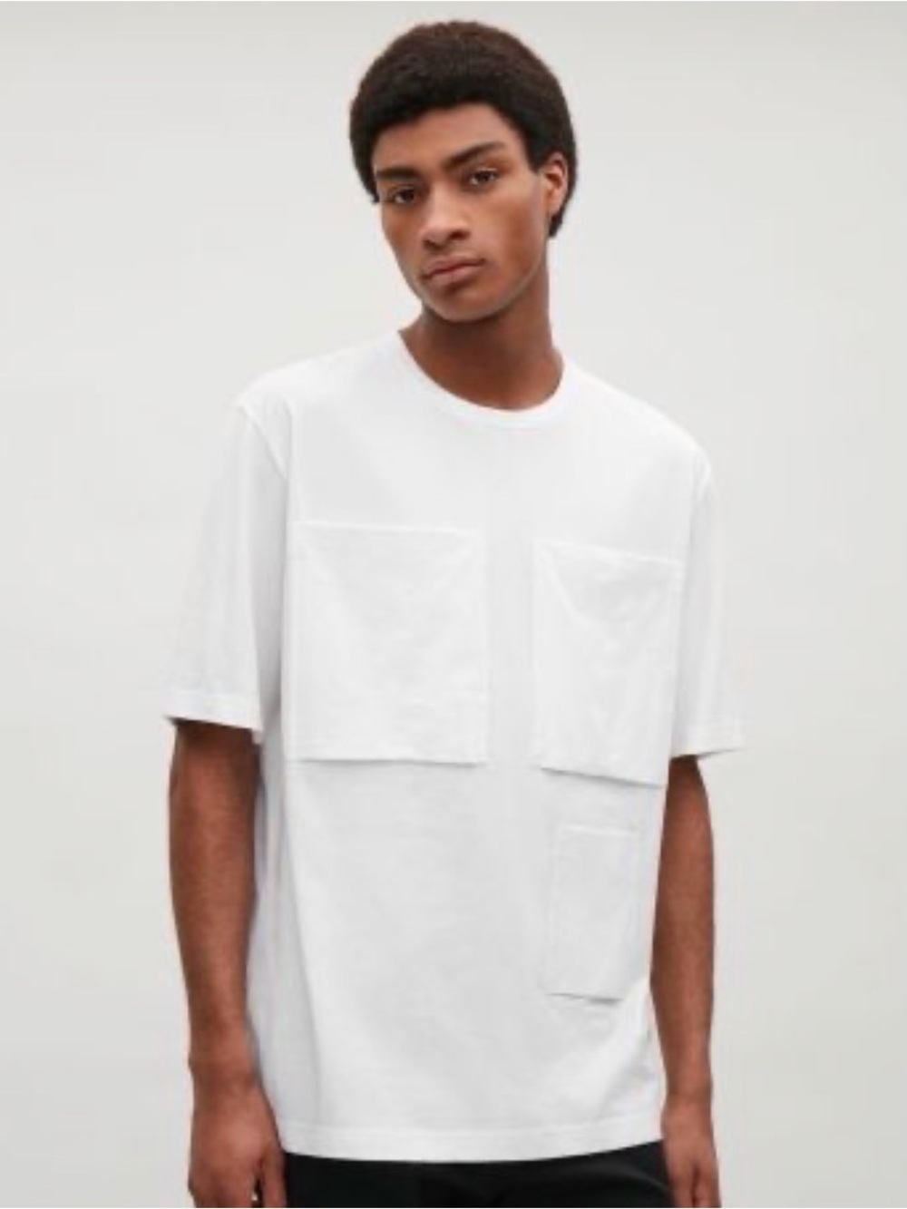 COS Men’s White Short-Sleeve 3-Pocket Cotton Crew T-Shirt Size XL
